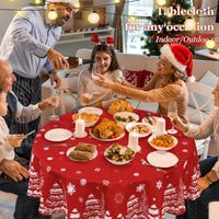 Tovaglia natalizia rotonda Garvee rossa con motivo a fiocco di neve e spilli, idrorepellente, in poliestere, ideale per le feste di Natale e Capodanno.