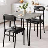Set da pranzo Garvee per 2 persone con sedie imbottite, MDF e metallo, compatto per piccoli spazi, grigio vintage nero - Nero