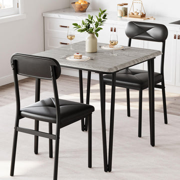 Set da pranzo Garvee per 2 persone con sedie imbottite, MDF e metallo, compatto per piccoli spazi, grigio vintage nero