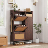 Scarpiera Garvee in rattan con 3 cassetti a scomparsa, ripiani regolabili, MDF, gambe in metallo, per corridoio e ingresso, grande, colore naturale - rosso