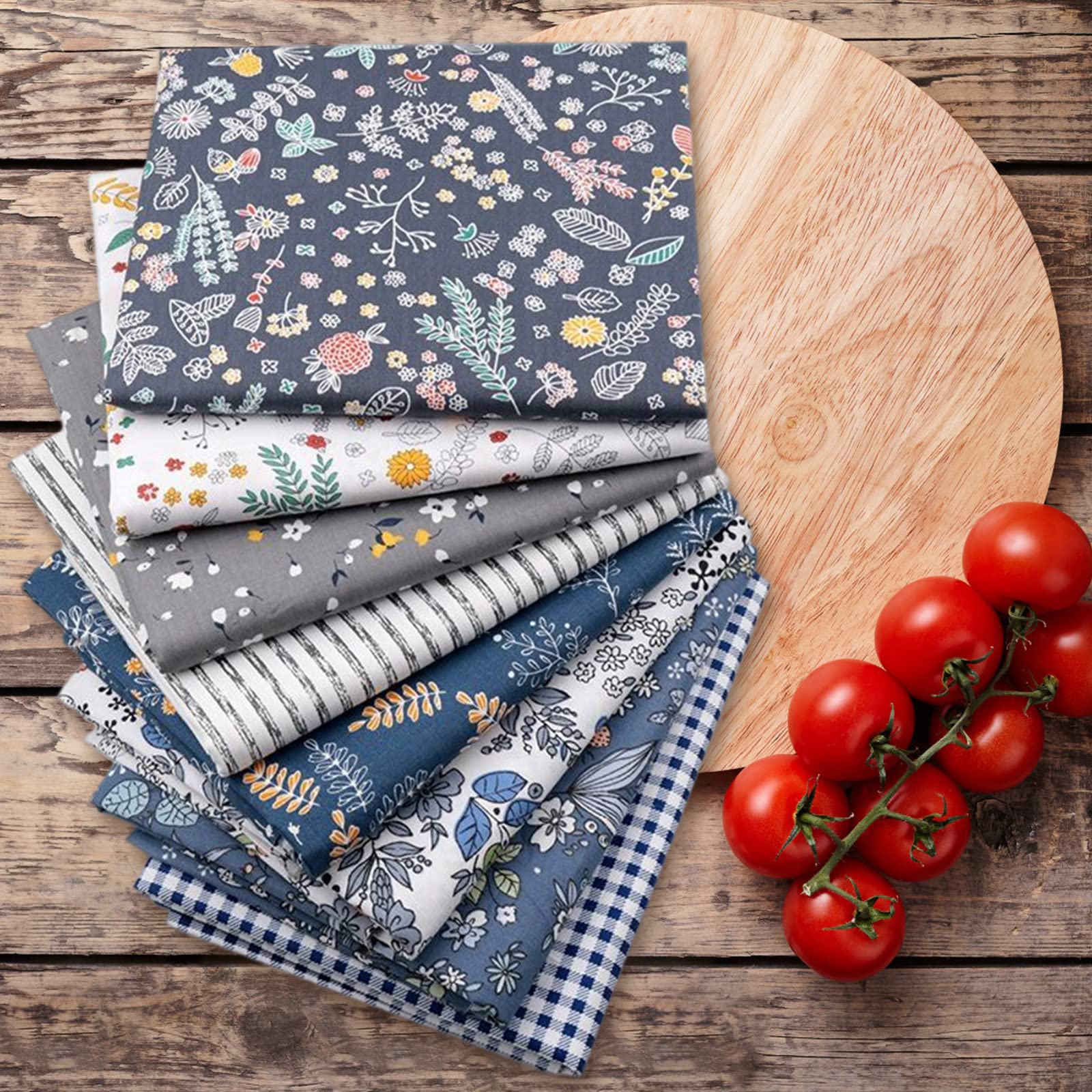 Set di 8 tessuti patchwork Garvee, cotone, 50x50 cm, morbidi e traspiranti, per cucito fai da te e quilting, motivo floreale