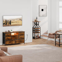 Mobile TV Garvee con 8 cassetti, illuminazione a LED, prese di corrente integrate per soggiorno e camera da letto, legno MDF, antigraffio, gestione dei cavi