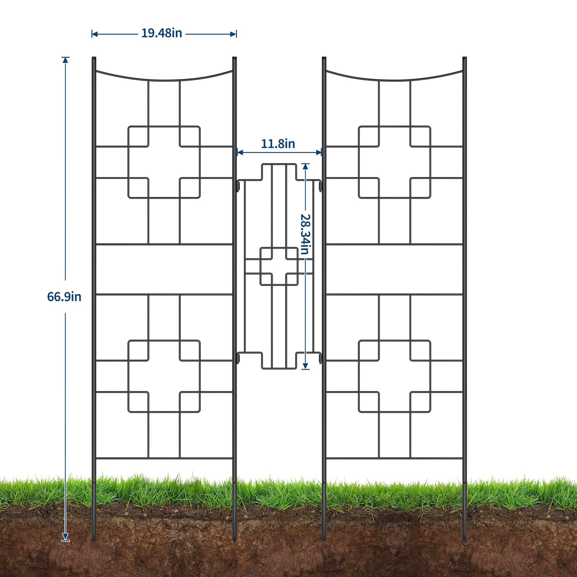 Garvee Set di 2 tralicci da giardino in metallo per piante rampicanti, 75"x20", antiruggine, verniciato a polvere, 4 pannelli, patio e giardino, nero