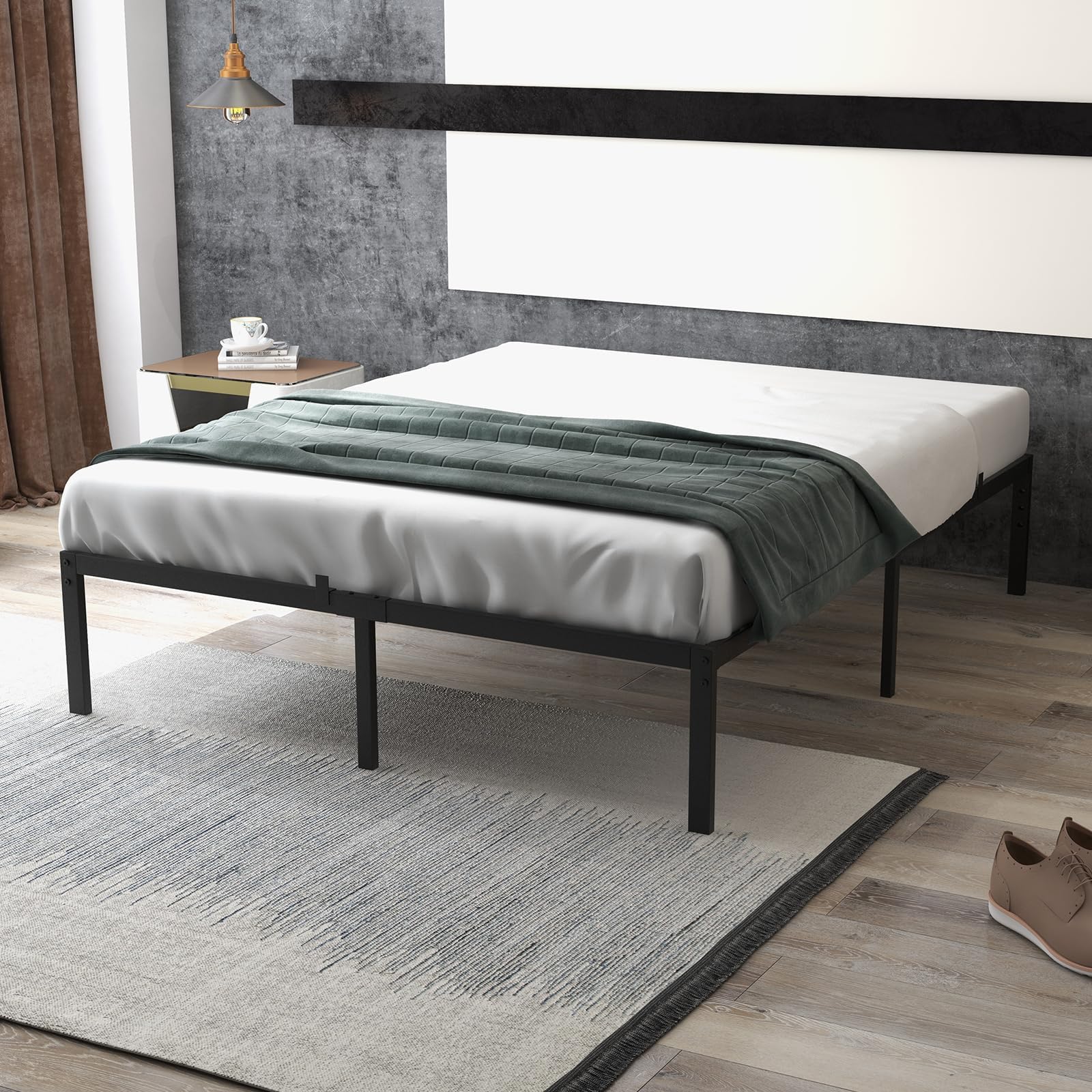 Struttura letto matrimoniale in metallo Garvee da 14 pollici con robuste doghe in metallo per camera da letto, altezza 14 pollici, nero, silenzioso, non richiede box spring