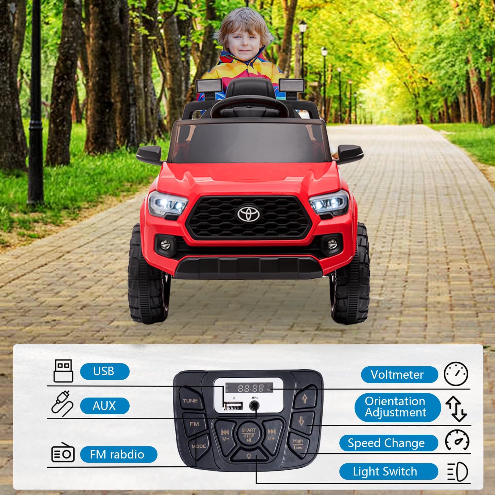 Auto elettrica per bambini Garvee 12V rossa con telecomando per genitori per imparare a guidare in sicurezza, design realistico dell'auto, luci a LED e funzione musicale per la guida su strada dai 3 anni in su, sia all'interno che all'esterno.
