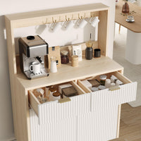 Credenza a buffet scanalata Garvee con ripiani regolabili, 2 cassetti, legno, gambe in metallo, soggiorno e cucina moderni, protezione antiribaltamento, elegante motivo a onde