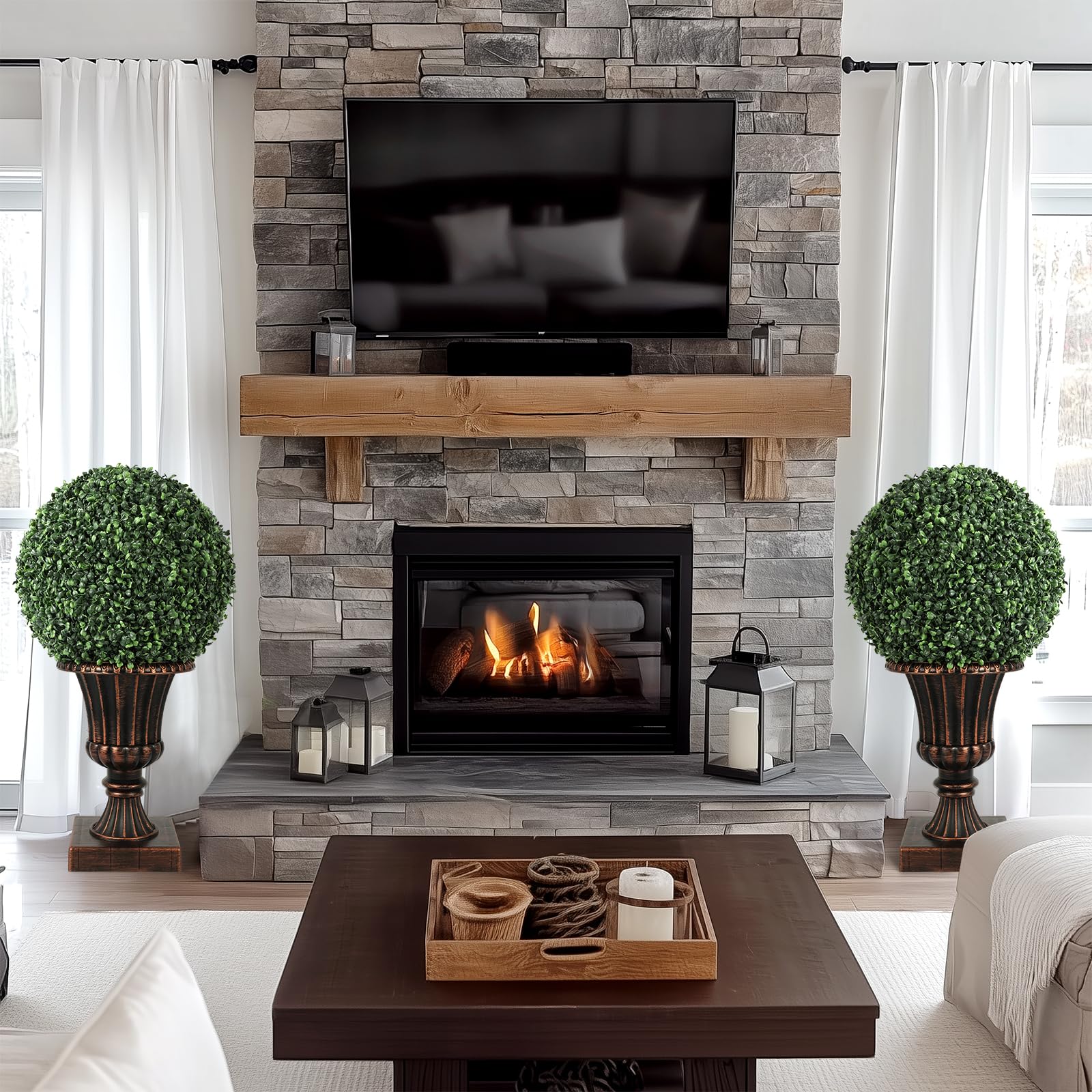 Garvee, urna artificiale in bosso da 16 pollici con luci, timer e telecomando, robusto supporto per urna rossa per uso interno ed esterno, realistico e durevole