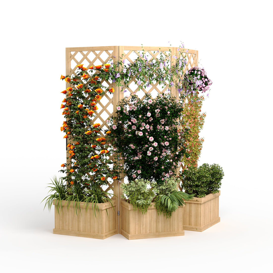 Garvee Frangivista in legno di cedro con fioriera - 3 pezzi, autoportante, resistente alle intemperie per patio e giardino, legno naturale, 62x10x65 cm