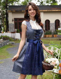 Garvee Dirndl da donna elegante, corto, set da 3 pezzi, blu Oktoberfest, taglia 40