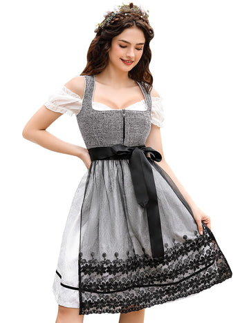 Garvee - Set da 3 pezzi in Dirndl tradizionale midi da donna, grigio, taglia 34