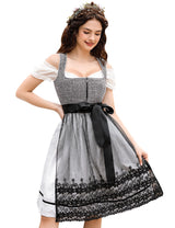 Garvee - Set da 3 pezzi in Dirndl tradizionale midi da donna per Oktoberfest, Carnevale e Martedì Grasso, grigio, taglia 42, autentico, elegante, resistente
