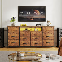 Supporto TV Garvee da 63" per TV da 65-75" con 12 cassetti, illuminazione a LED, tessuto, caricabatterie, struttura in metallo per soggiorno e camera da letto