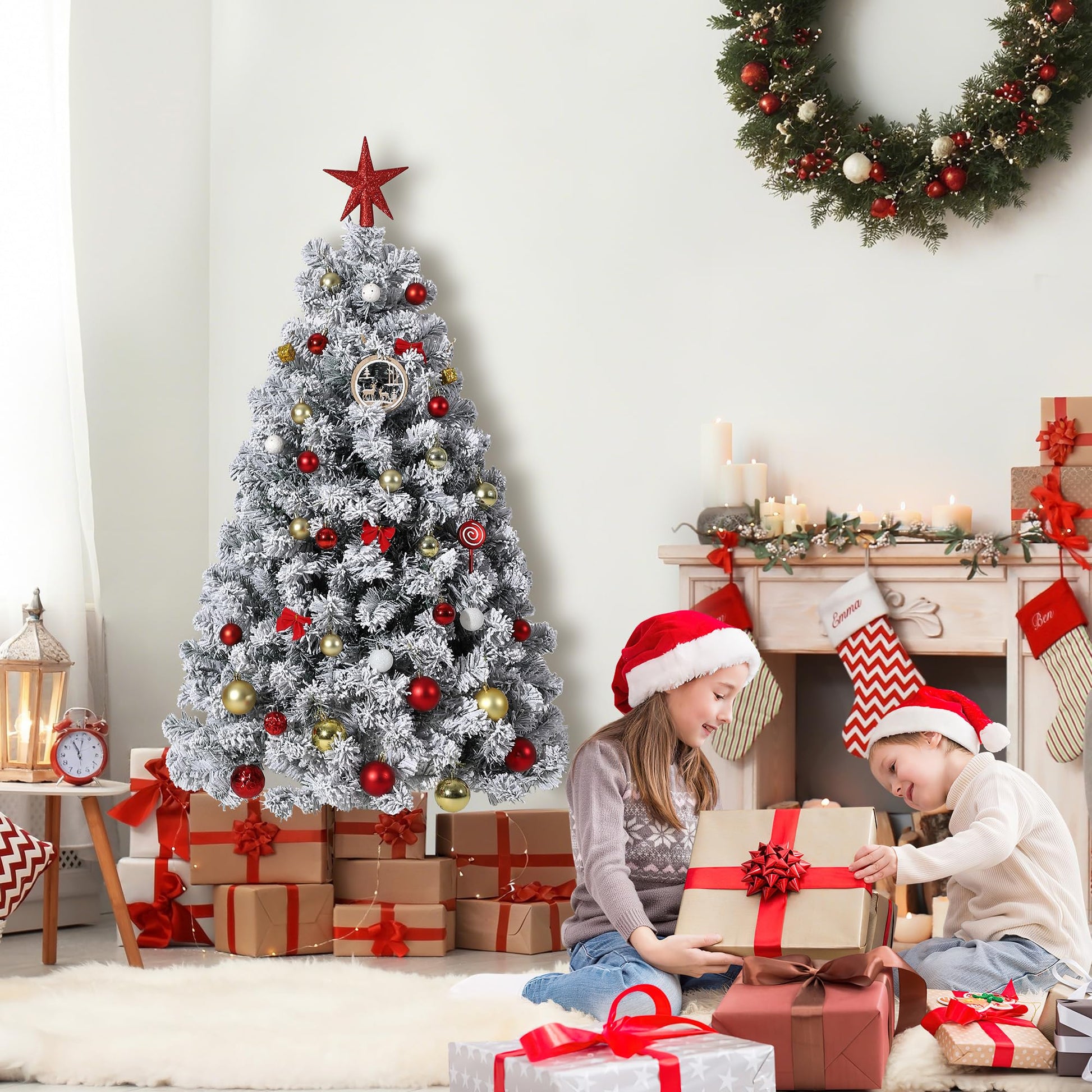 Albero di Natale artificiale Garvee da 180 cm con 250 rami LED in PE/PVC per soggiorno standard e illuminazione festiva