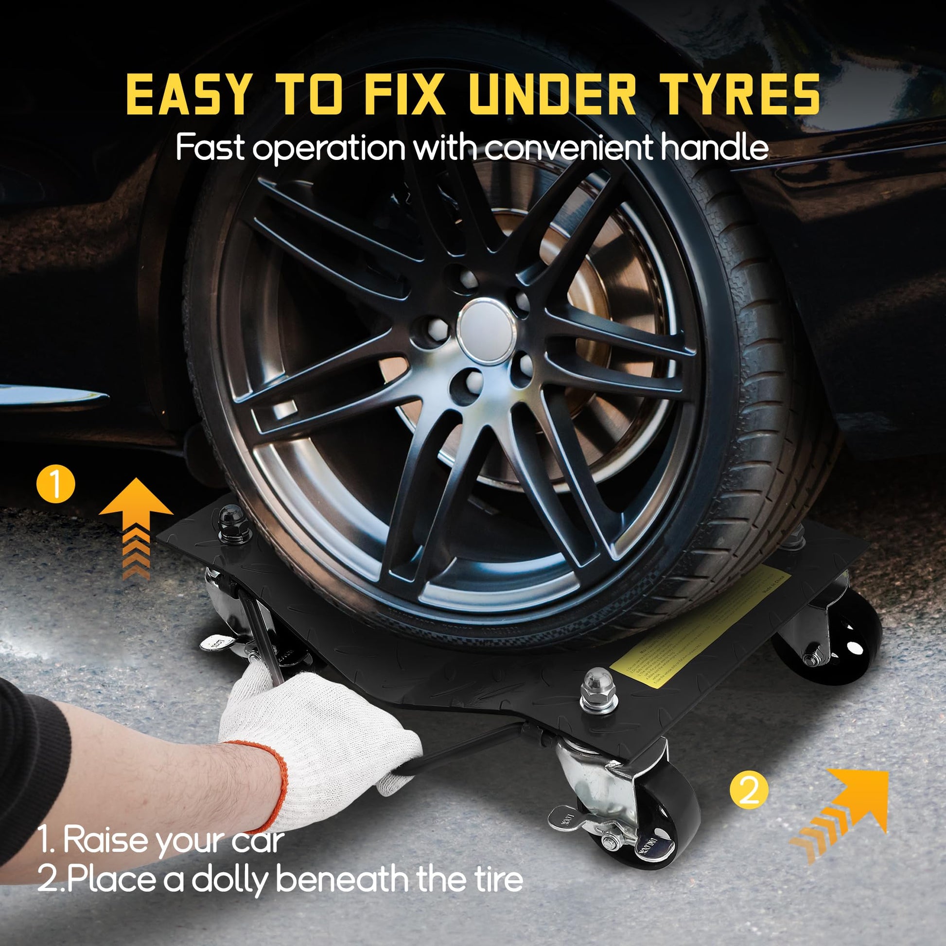 Garvee Auto Dolly Set, 2 pezzi, capacità di sollevamento 4000 libbre, con ruote in acciaio da 3" e protezioni per pneumatici per auto, SUV, ATV, garage, officine, nero