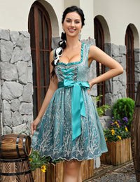 Garvee Dirndl da donna, abito tradizionale midi in 2 pezzi con grembiule Dirndl per l'Oktoberfest, verde, taglia 34, elegante abito festivo