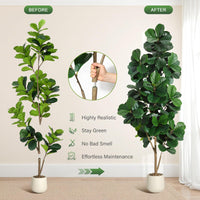 Albero artificiale Garvee Ficus Lyrata da 2,1 m con 141 foglie, vaso bianco da 23 cm, decorazione per ufficio e soggiorno, foglie in PVC+PE, design stabile
