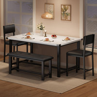Set Garvee per 4 persone con seduta e panca imbottite, legno MDF, compatto per piccoli spazi, robusta struttura a H, grigio