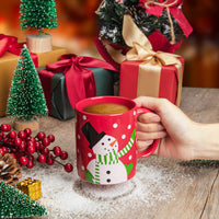 Set di 2 tazze natalizie Garvee, pupazzo di neve e pinguino, 340 ml, in ceramica, adatte al microonde e alla lavastoviglie, confezione regalo, scena festiva