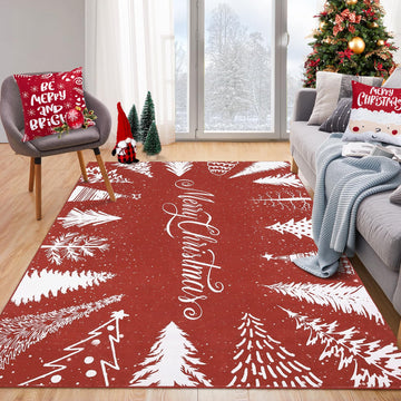 Tappeto natalizio lavabile Garvee con fiocco di neve e albero rosso 120x170 cm per soggiorno e camera da letto