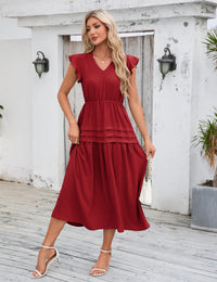 Abito estivo retrò alla moda da donna Garvee con maniche fluenti, elegante, rosso vino, taglia M