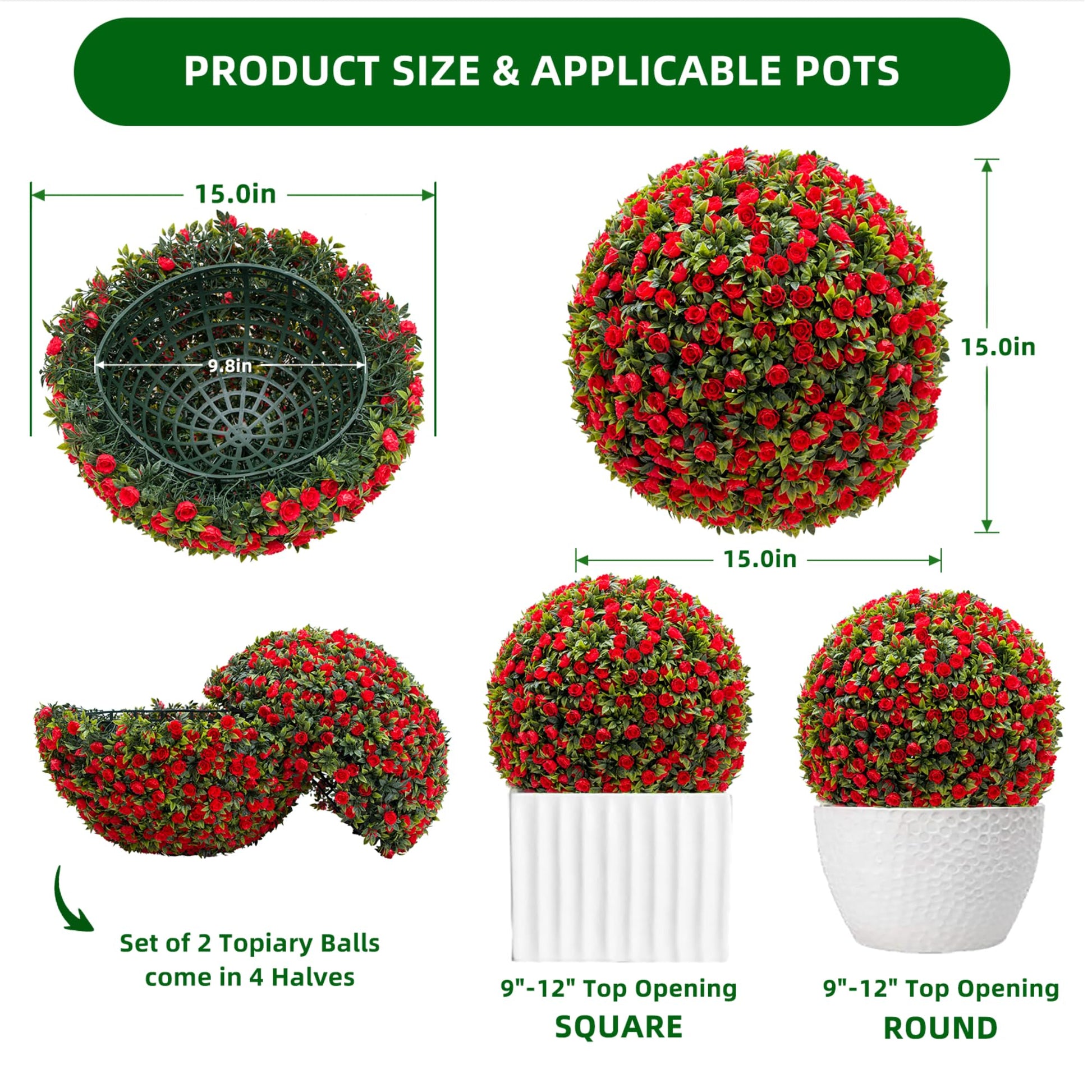 Garvee 17" palle di bosso artificiali, set di 2, materiale PE resistente alle intemperie e di facile manutenzione, per giardino, matrimonio, verde