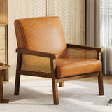 Garvee Poltrona Accent in Pelle PU con Braccioli in Rattan per Soggiorno e Camera, Schienale Alto, Telaio in Legno, Cuscino in Schiuma Alta Densità, Design Versatile - Pu Leather, Brown