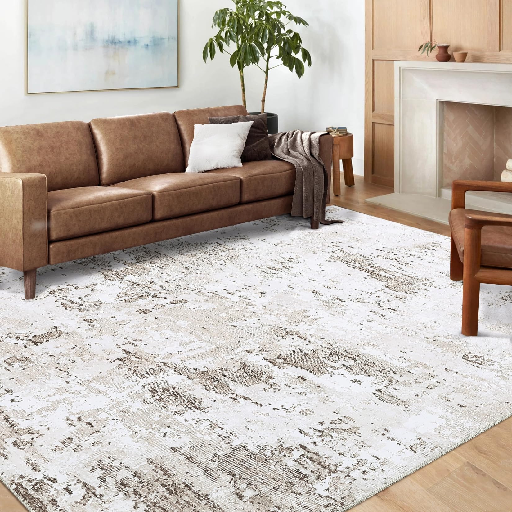 Tappeto moderno astratto Garvee 200x290cm, lavabile, beige, a pelo corto, per soggiorno, camera da letto, ufficio