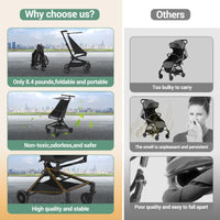 Passeggino da viaggio Garvee Baby, leggero, con telaio in fibra di carbonio, protezione UV, pieghevole, 8,4 libbre, spazio di archiviazione, sicuro in città e in viaggio