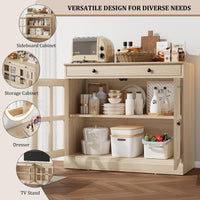 Credenza Garvee da 35,4" con anta in vetro, ripiani regolabili, chiusura ammortizzata, rovere, per sala da pranzo e cucina, struttura robusta, facile da montare