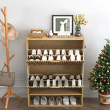 Garvee Mobile Slim Porta Scarpe Fluted Con 2 Cassetti Girevoli, Ganci Laterali, Ripiano Inferiore In Legno Naturale, Organizer Moderno Per Ingresso O Corridoio, Salvaspazio, Elegante Oro - Quercia