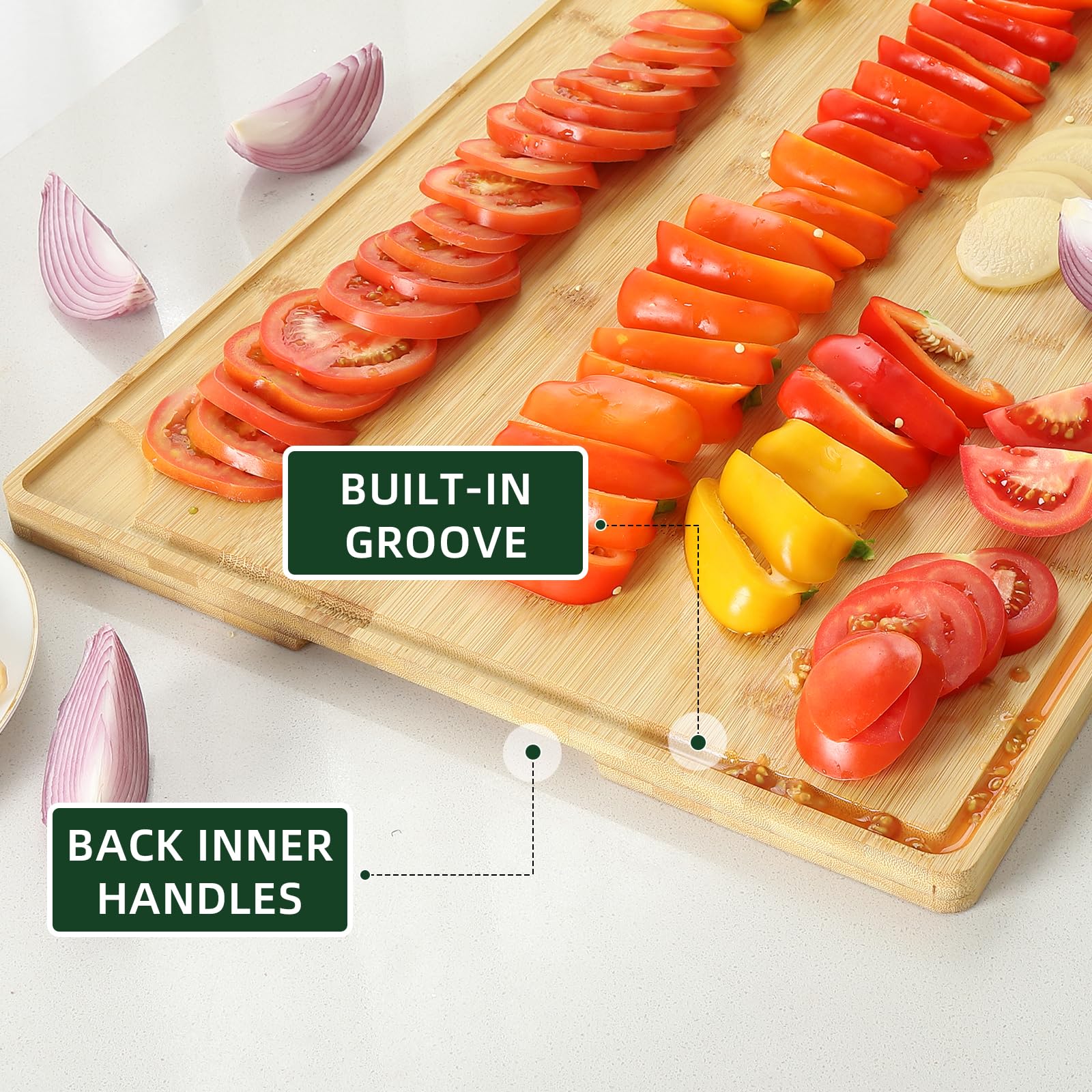 Tagliere in bambù Garvee da 24x16 pollici con scanalatura Juicy Groove per la cucina e la preparazione del cibo, robusto, versatile, color legno