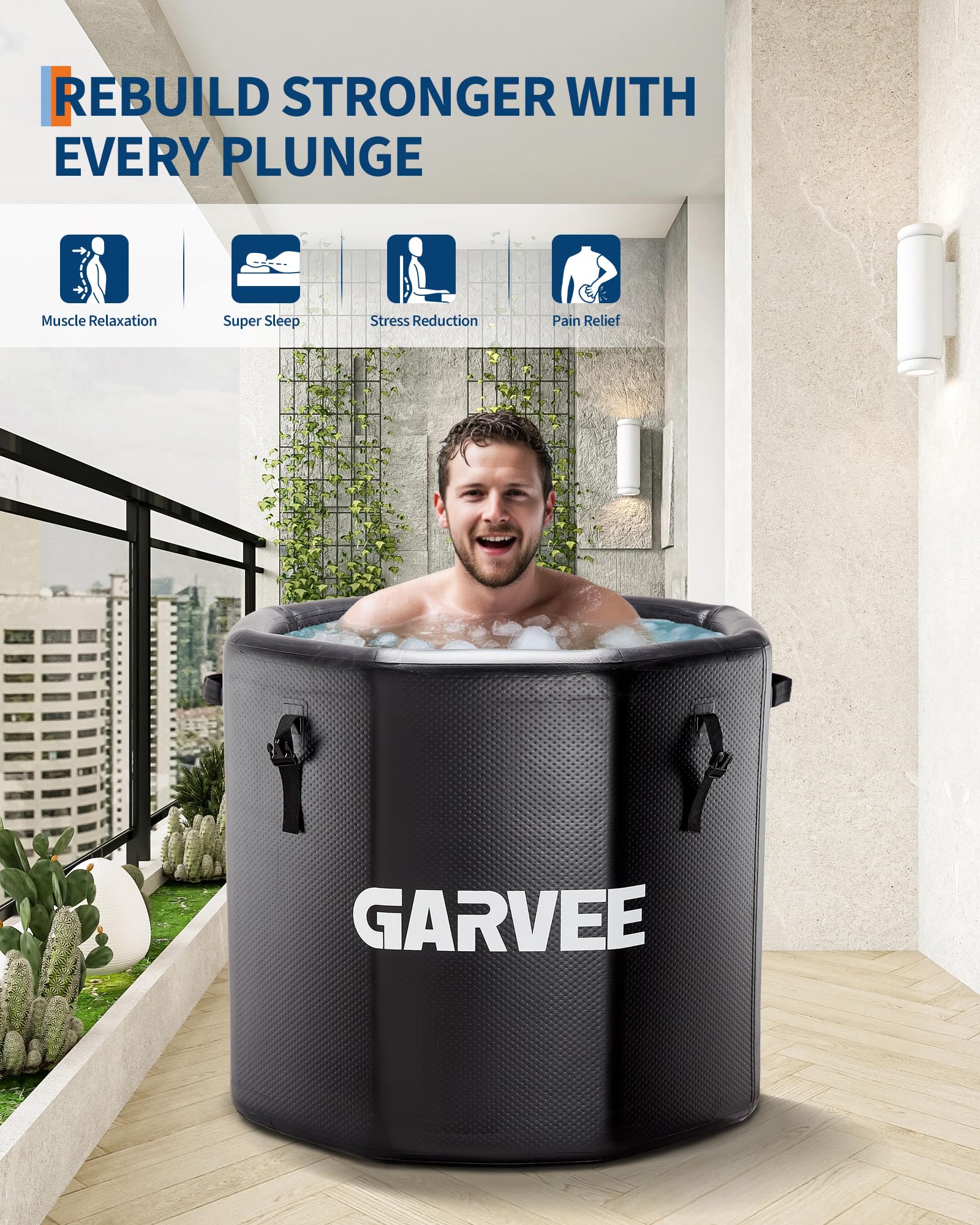 Vasca da bagno ghiacciata Garvee per atleti, 176 galloni, PVC di grado militare, coperchio isolato, portatile, per attività ricreative