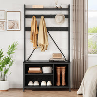 Appendiabiti Garvee con panca e guardaroba, organizer 5 in 1 per corridoio e ingresso, colori legno naturale