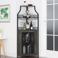 Mobiletto angolare Garvee, 5 ripiani con portabottiglie, portabicchieri, portaoggetti per soggiorno e cucina, 47 x 45 x 152 cm, grigio, salvaspazio, robusto