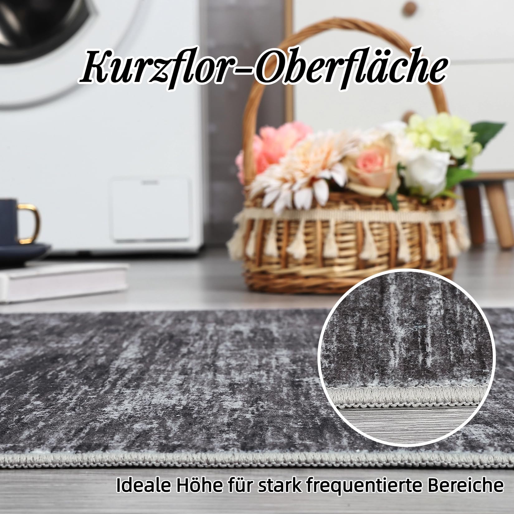 Tappeto moderno Garvee 120x170cm grigio scuro per soggiorno, camera da letto, ufficio, antiscivolo, lavabile
