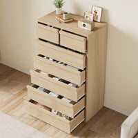 Cassettiera Garvee a 7 cassetti, rovere naturale, per camera da letto, altezza 46 pollici, robusta, design moderno