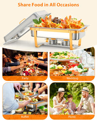 Garvee Set di 2 piatti riscaldanti da buffet rettangolari da 8 litri in acciaio inossidabile con supporto per coperchio e accessori per feste e banchetti, colore oro