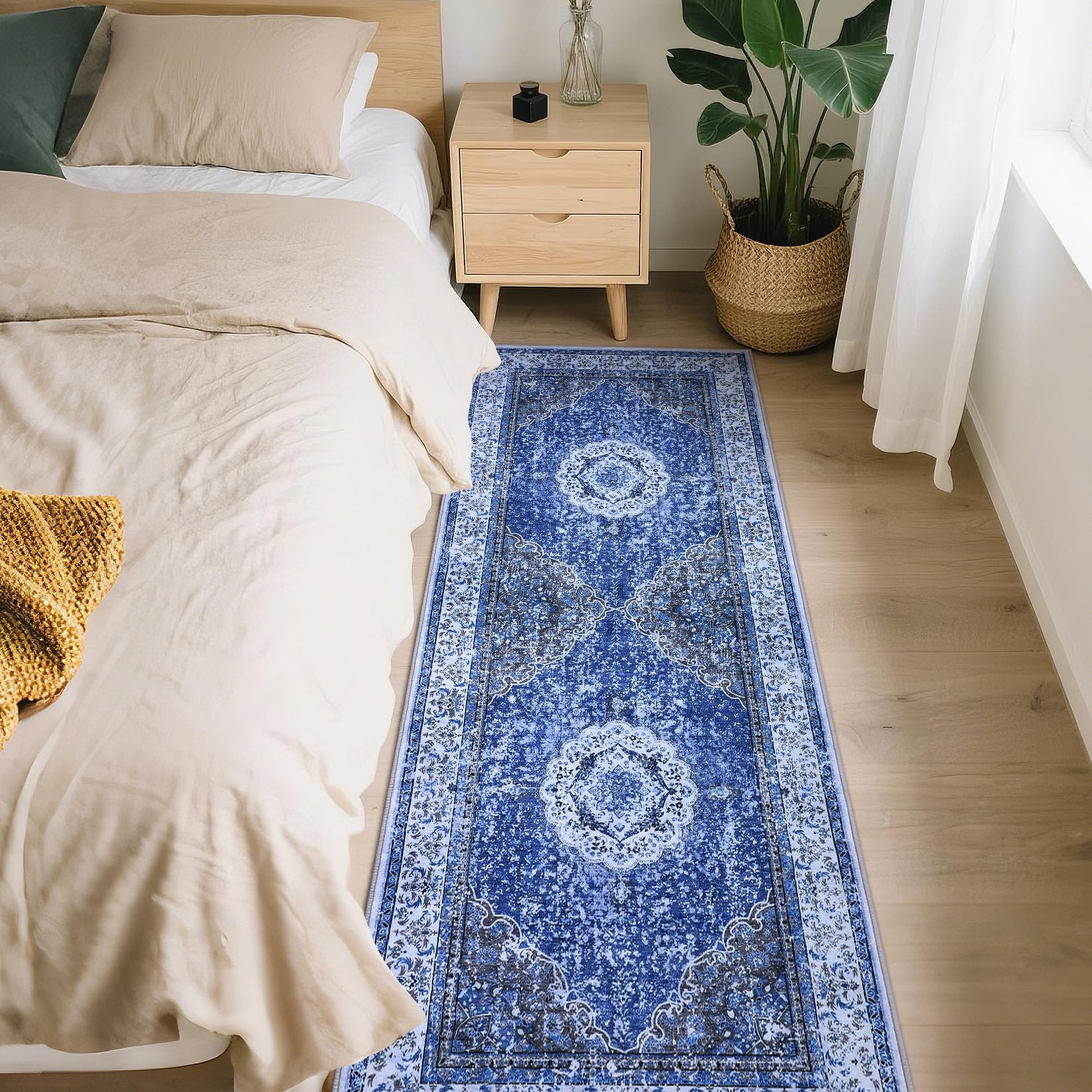 Tappeto Garvee, antiscivolo, lavabile, 80 x 150 cm, Boho Vintage, camera da letto, bagno