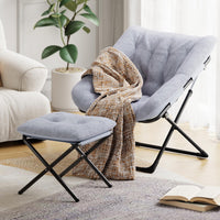 Poltrona Garvee Comfy Chair Extra Large con struttura in metallo, pelliccia sintetica ultra morbida, pieghevole, base antiscivolo, grigia per soggiorno e camera da letto