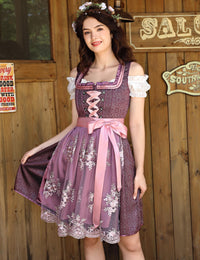 Garvee Dirndl - Abito tradizionale da donna, corto, midi, 3 pezzi, colore: Borgogna, taglia 40