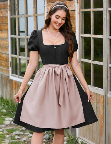 Garvee Dirndl, abito tradizionale da donna midi in pelle scamosciata con grembiule, nero, taglie 34-52