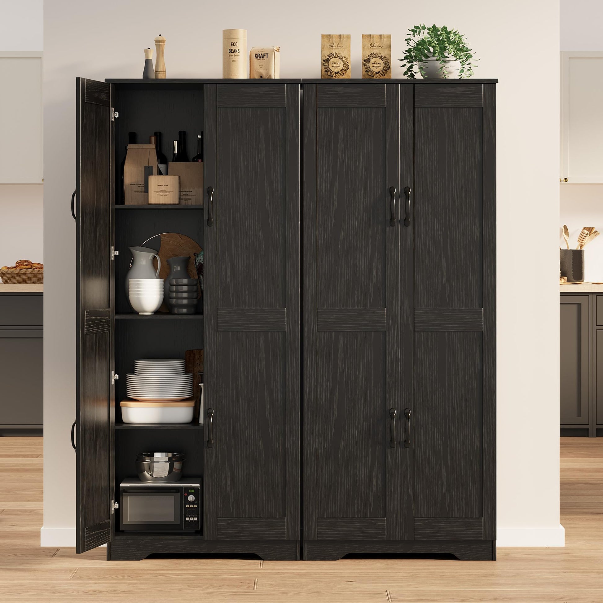 Mobile dispensa alto Garvee da 152.4 cm con 2 ante, ripiani regolabili, legno P2, maniglie in metallo, nero, per cucina e bagno, indipendente, 59.9 cm L x 30.2 cm P x 152.4 cm A