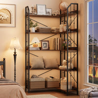 Scaffale angolare Garvee da 72" Libreria industriale a forma di L a 5 ripiani in MDF, metallo, soggiorno, camera da letto, nero