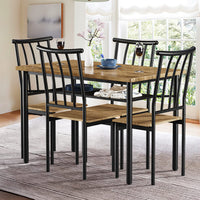 Set da pranzo Garvee per 4 persone con portabottiglie, in metallo e legno, rettangolare, marrone ruggine, salvaspazio per stanze e appartamenti di piccole dimensioni