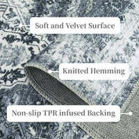 Tappeto Garvee lavabile in lavatrice 80 x 150 cm design vintage grigio antiscivolo soggiorno camera da letto