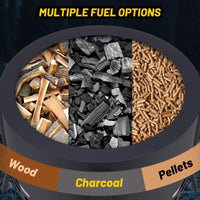 Braciere senza fumo Garvee da 26" con posacenere, piedini regolabili e pinze per grigliate e campeggio, acciaio al carbonio, verniciato a polvere, nero