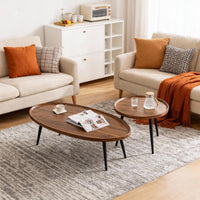 Tavolini da caffè Garvee Nesting Set da 2, Noce, Mid-Century Modern, Impilabili, MDF, Gambe in Metallo, Soggiorno, Balcone