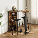 Garvee Set Bar 3 Pezzi con Mensole - Tavolo e 2 Sgabelli in Metallo - Design Vintage Nero - Compatto e Salvaspazio - Ideale Cucina e Appartamenti - Color Madera
