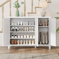 Scarpiera Garvee con ante, stile rustico, 4 ripiani, grande, bianca, MDF, robusta, antiribaltamento, sicura, per corridoio e soggiorno