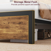 Garvee Letto King Size con Testiera in Legno, Contenitore Sotto Letto, Gambe in Metallo, Marrone Rustico, Camera da Letto, 82x78.7x37.4 in
